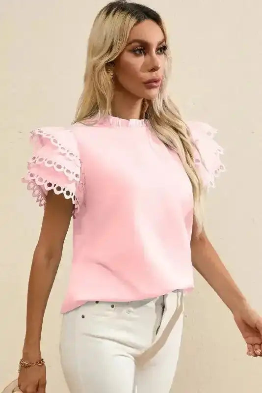 Summer Blouse - Mint Green Layered Cap Sleeve Frilled Neck - Fashionfitz