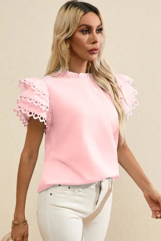 Summer blouse - mint green layered cap sleeve frilled neck - tops/blouses & shirts