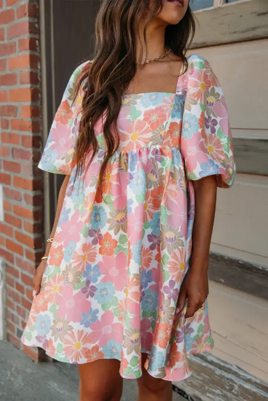 Summer floral babydoll dress - pink / s / 100% polyester - dresses