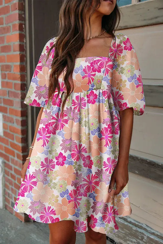 Summer floral babydoll dress - rose / s / 100% polyester - dresses