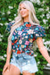 Summer floral blouse - green trimmed ruffle sleeve - tops/blouses & shirts