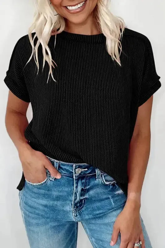 Summer Knit Exposed Stitching T-shirt - Fashionfitz