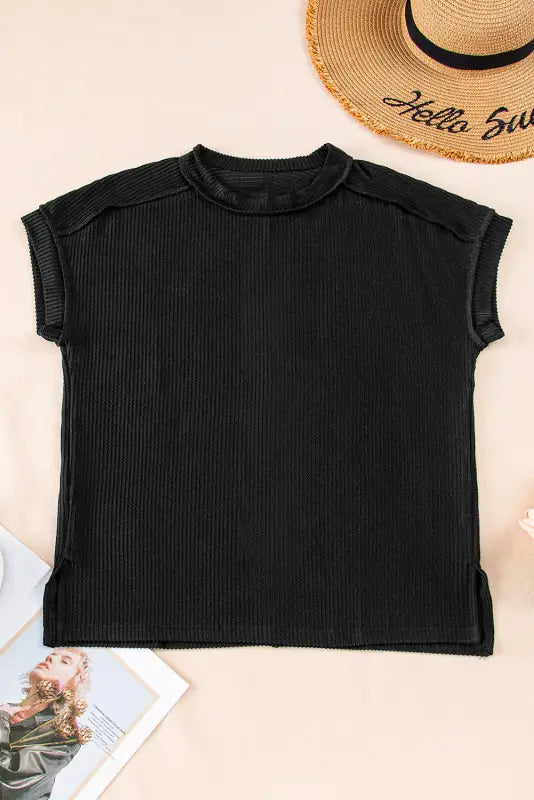 Summer knit exposed stitching t-shirt - new