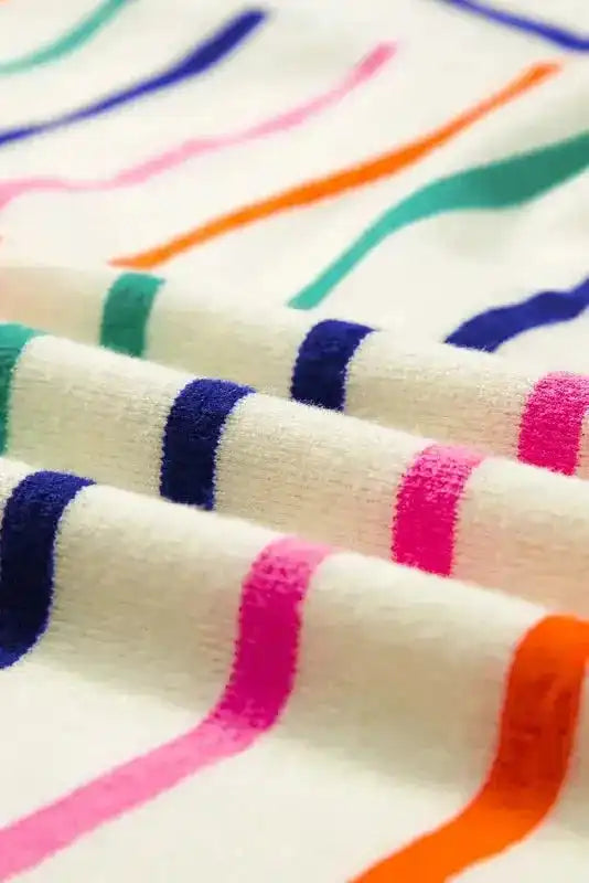 Summer Knit Top - Beige Stripe Dropped Short Sleeve Boxy Fit - Fashionfitz