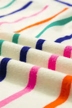 Summer Knit Top - Beige Stripe Dropped Short Sleeve Boxy Fit - Fashionfitz