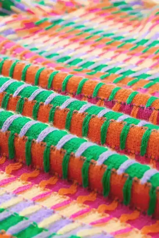 Summer Sweater Top - Rose Red Multicolor Flutter Sleeve Knitted - Fashionfitz