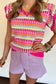 Summer Sweater Top - Rose Red Multicolor Flutter Sleeve Knitted - Fashionfitz