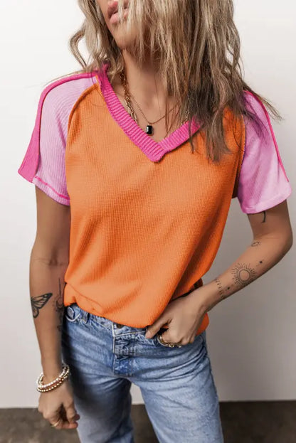 Sunset serenity knit tee - orange / s / 75% polyester + 25% cotton - t-shirts