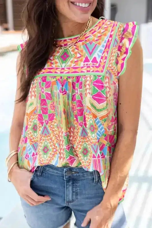 Sunset Silhouette Ruffle Tank Top - Fashionfitz