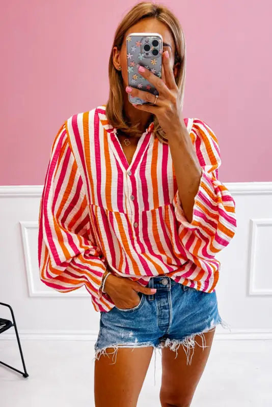 Sunset stripe balloon blouse