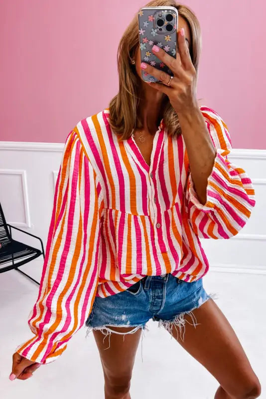 Sunset stripe balloon blouse - chic summer style | fashionfitz