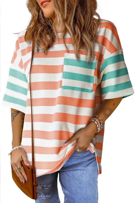 Sunset stripe pocket tee - tops/tops & tees