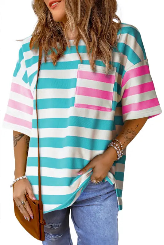 Sunset stripe pocket tee - tops/tops & tees