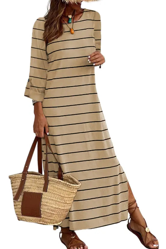 Sunset stripe slit maxi dress - dresses/maxi dresses