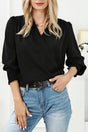 Surplice Neck Shirred Cuffs Draped Blouse - Fashionfitz
