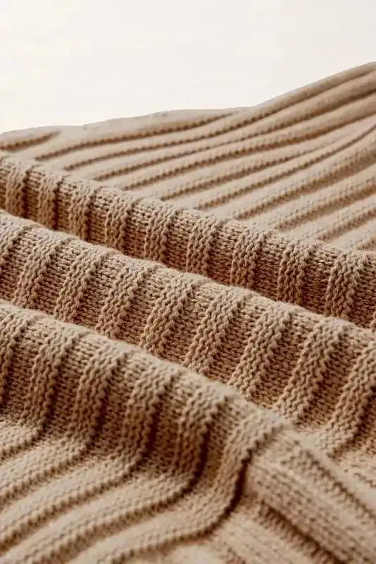 Sweater T Shirt - Light French Beige Rib Knitted Wide Sleeve - Fashionfitz