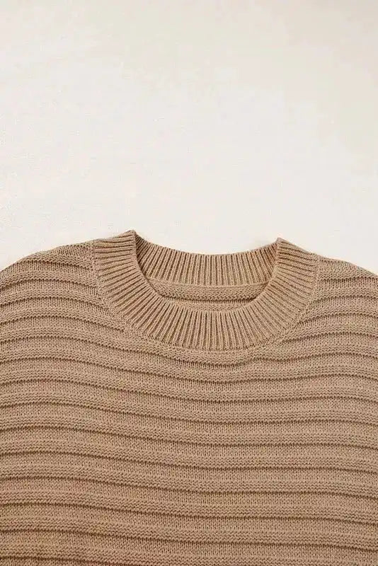 Sweater T Shirt - Light French Beige Rib Knitted Wide Sleeve - Fashionfitz