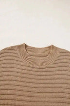 Sweater T Shirt - Light French Beige Rib Knitted Wide Sleeve - Fashionfitz