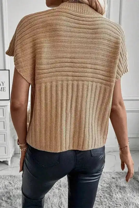 Sweater T Shirt - Light French Beige Rib Knitted Wide Sleeve - Fashionfitz