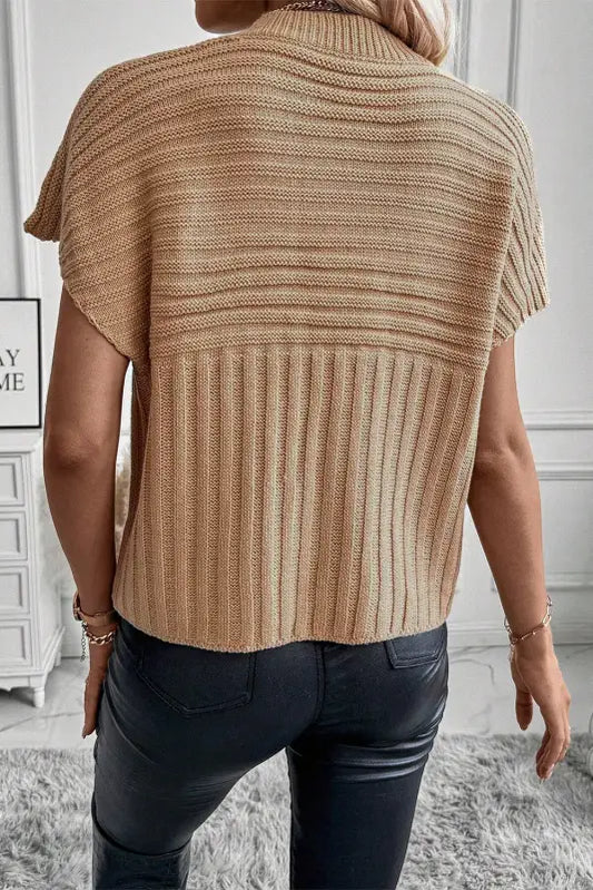 Sweater t shirt - light french beige rib knitted wide sleeve