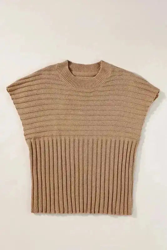 Sweater T Shirt - Light French Beige Rib Knitted Wide Sleeve - Fashionfitz