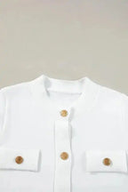 Sweater T-Shirt - White Gold Buttons Textured - Fashionfitz