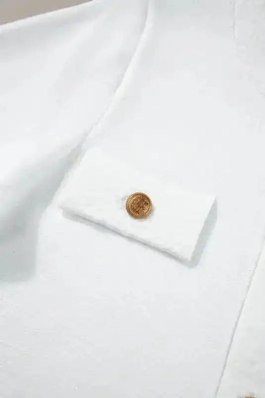 Sweater T-Shirt - White Gold Buttons Textured - Fashionfitz