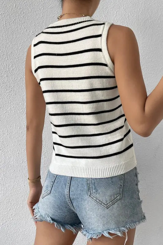 Sweater vest - white striped round neck - tops/sweater vests