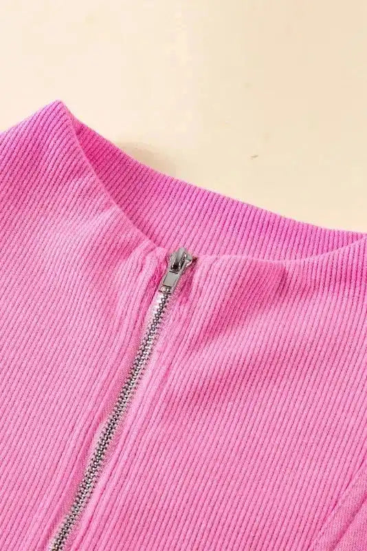 Sweatshirt Dress - Black Quarter Zip Pocketed Cap Sleeve - Fashionfitz