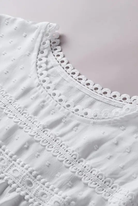 Swiss dot lace splicing short sleeve top - tops