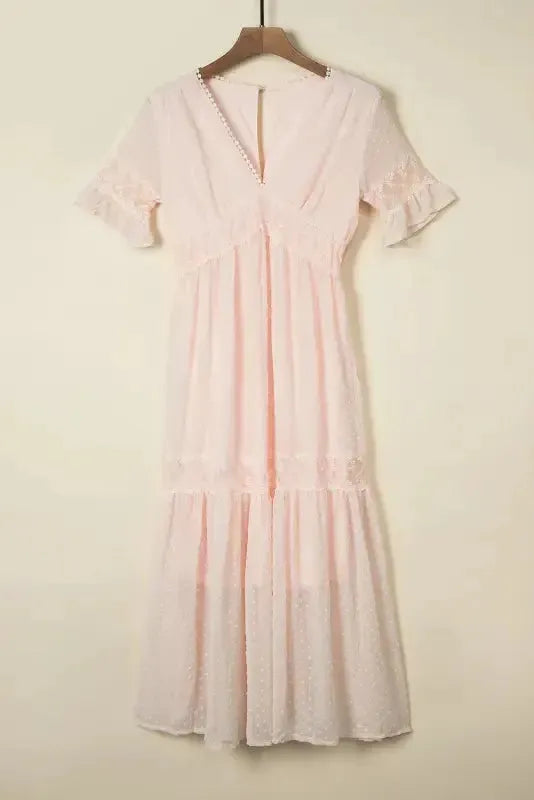 Swiss Dot Lace Trim Maxi Dress - Fashionfitz