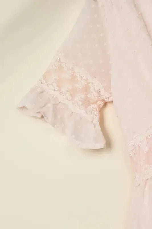 Swiss Dot Lace Trim Maxi Dress - Fashionfitz