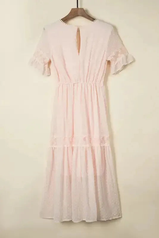 Swiss Dot Lace Trim Maxi Dress - Fashionfitz