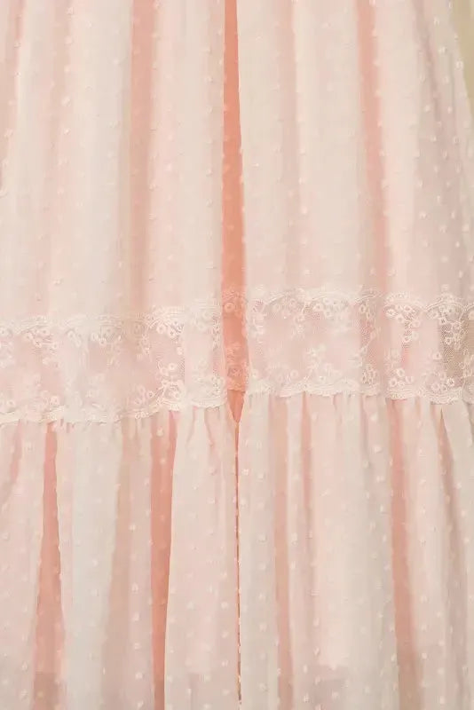 Swiss Dot Lace Trim Maxi Dress - Fashionfitz