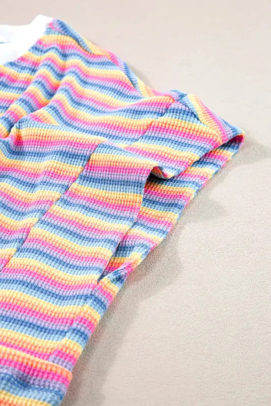 Relax relax in our pastel rainbow striped t-shirt dress - pink stripe crew neck