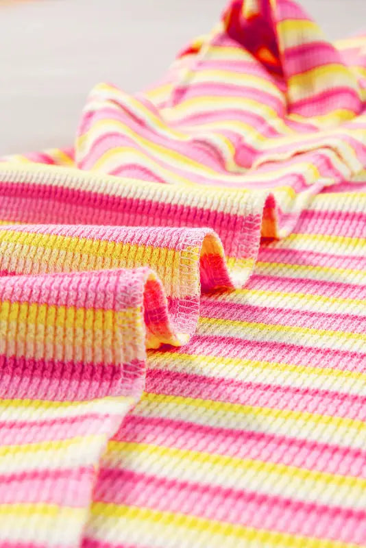 Colorful striped knit fabric in the pink stripe crew neck t-shirt dress for relax relax days