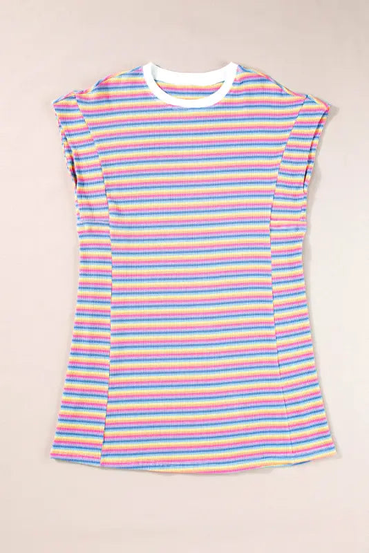 Colorful striped sleeveless t-shirt dress with white collar – relax relax relax style