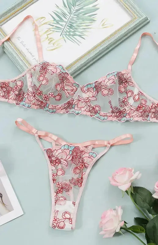 Take The Lead - Embroidered 2 Piece Lingerie Set - Fashionfitz