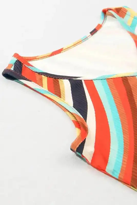 Tank Top - Wavy Striped Buttoned V-Neck - Fashionfitz