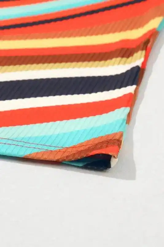 Tank Top - Wavy Striped Buttoned V-Neck - Fashionfitz