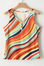 Tank Top - Wavy Striped Buttoned V-Neck - Fashionfitz