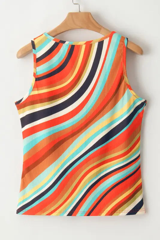 Tank top - wavy striped buttoned v-neck - tops