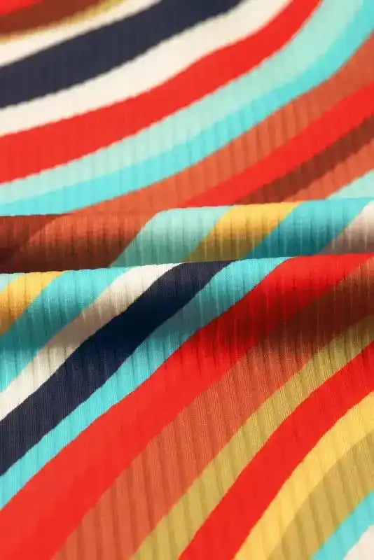 Tank Top - Wavy Striped Buttoned V-Neck - Fashionfitz