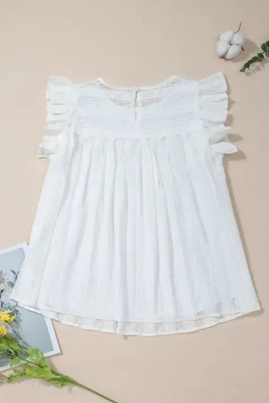 White Ruffled Lace Flowy Tank Top - Fashionfitz