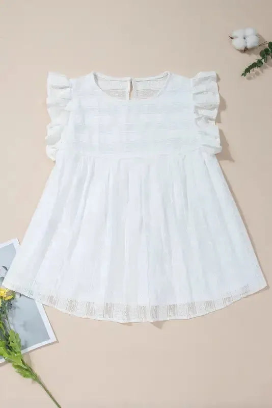 White Ruffled Lace Flowy Tank Top - Fashionfitz
