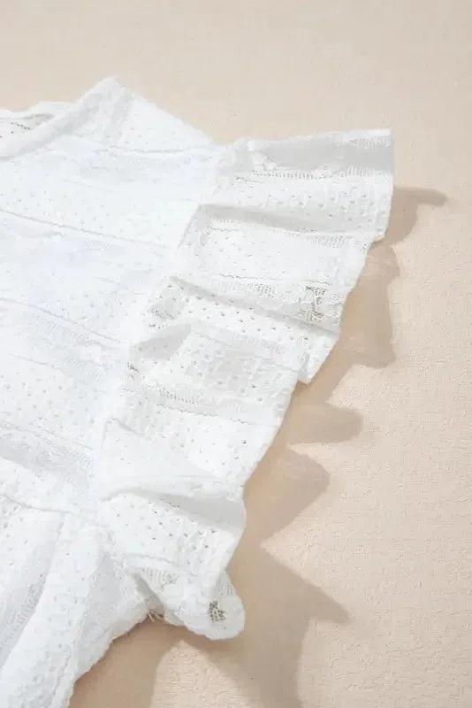 White Ruffled Lace Flowy Tank Top - Fashionfitz