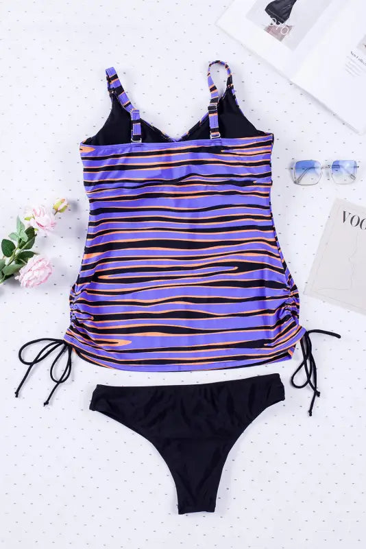 Tankini swimsuit - purple stripes lacing - tankinis