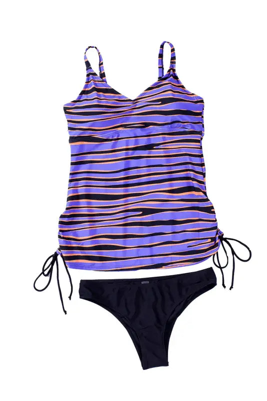 Tankini swimsuit - purple stripes lacing - tankinis