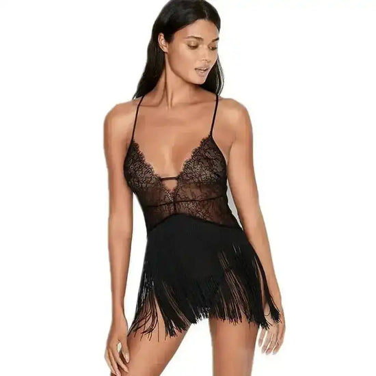 Tassel Sexy Lashes Lace Badydoll Lingerie - Fashionfitz