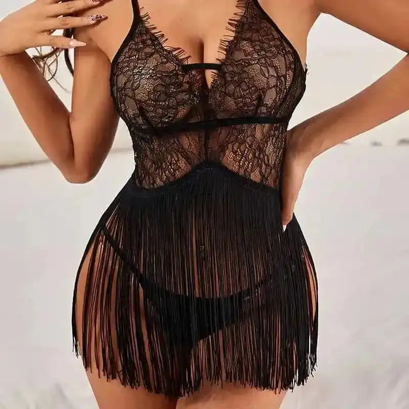 Tassel Sexy Lashes Lace Badydoll Lingerie - Fashionfitz